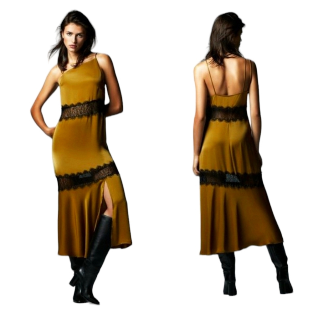ZARA Satin Lace Midi Slip Dress